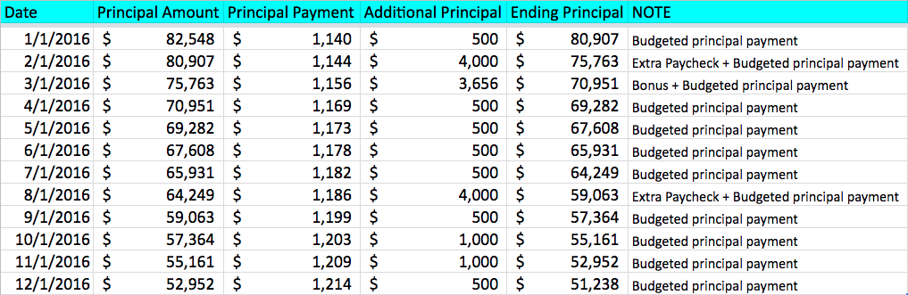 2016 Mortgage Pay Down Details