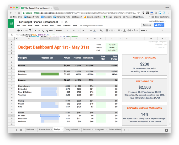 Tiller Budget Dashboard