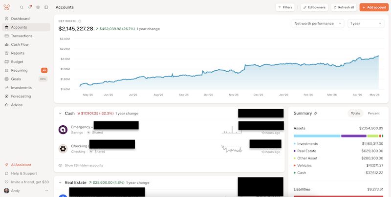 Monarch Money net worth tracker