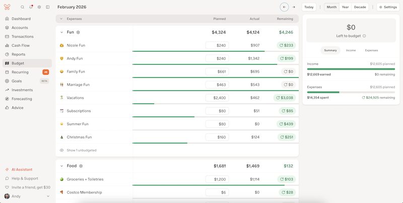 Monarch Money budget overview on desktop 