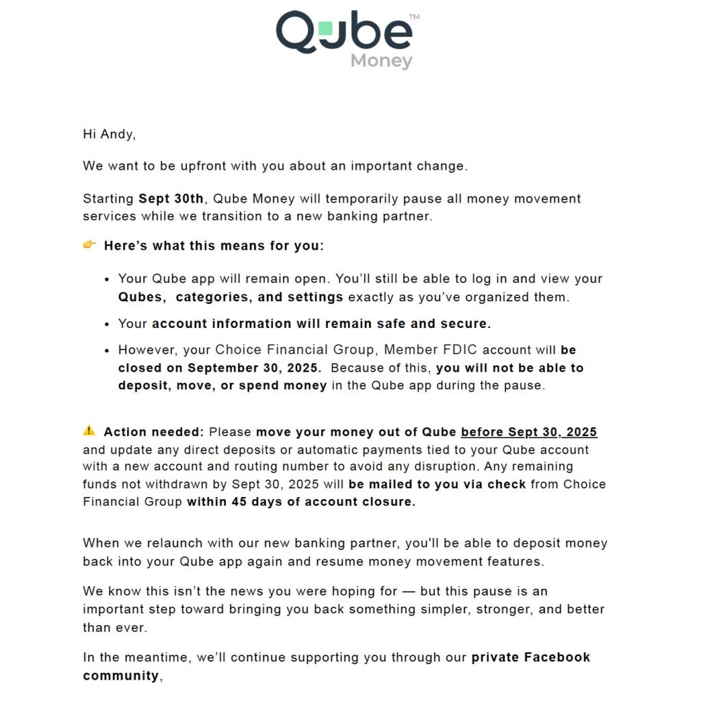 qube money shutting down